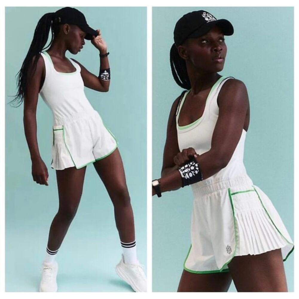 Free people movement Easy Tiger Shortsie white green tennis short romper XS NWOT